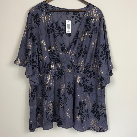 torrid Tops - Torrid Gray Floral Babydoll Blouse size 4
